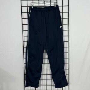 Vintage Nike Y2K Track Pants Mens Medium Navy Blue Swoosh Logo Zip Ankle Gym